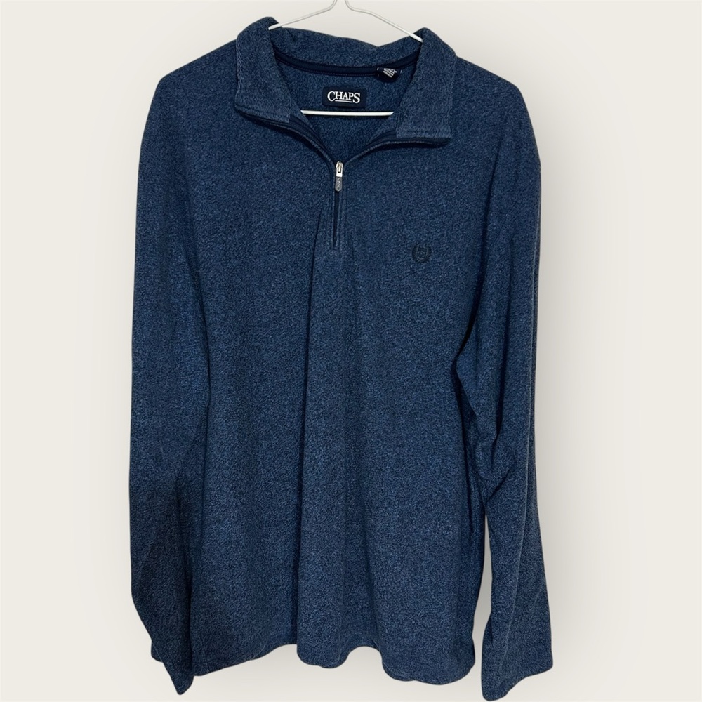 Chaps Men's Quarter Zip Heather Navy Blue Pullover Sweater  - Size XL